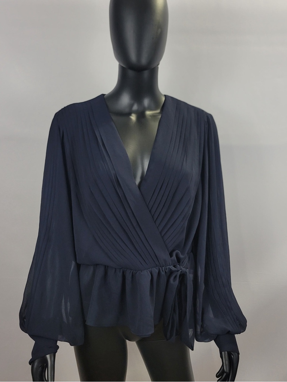 NWT!!! Large EXPRESS Navy Pleated Wrap Blouse - Women Tops